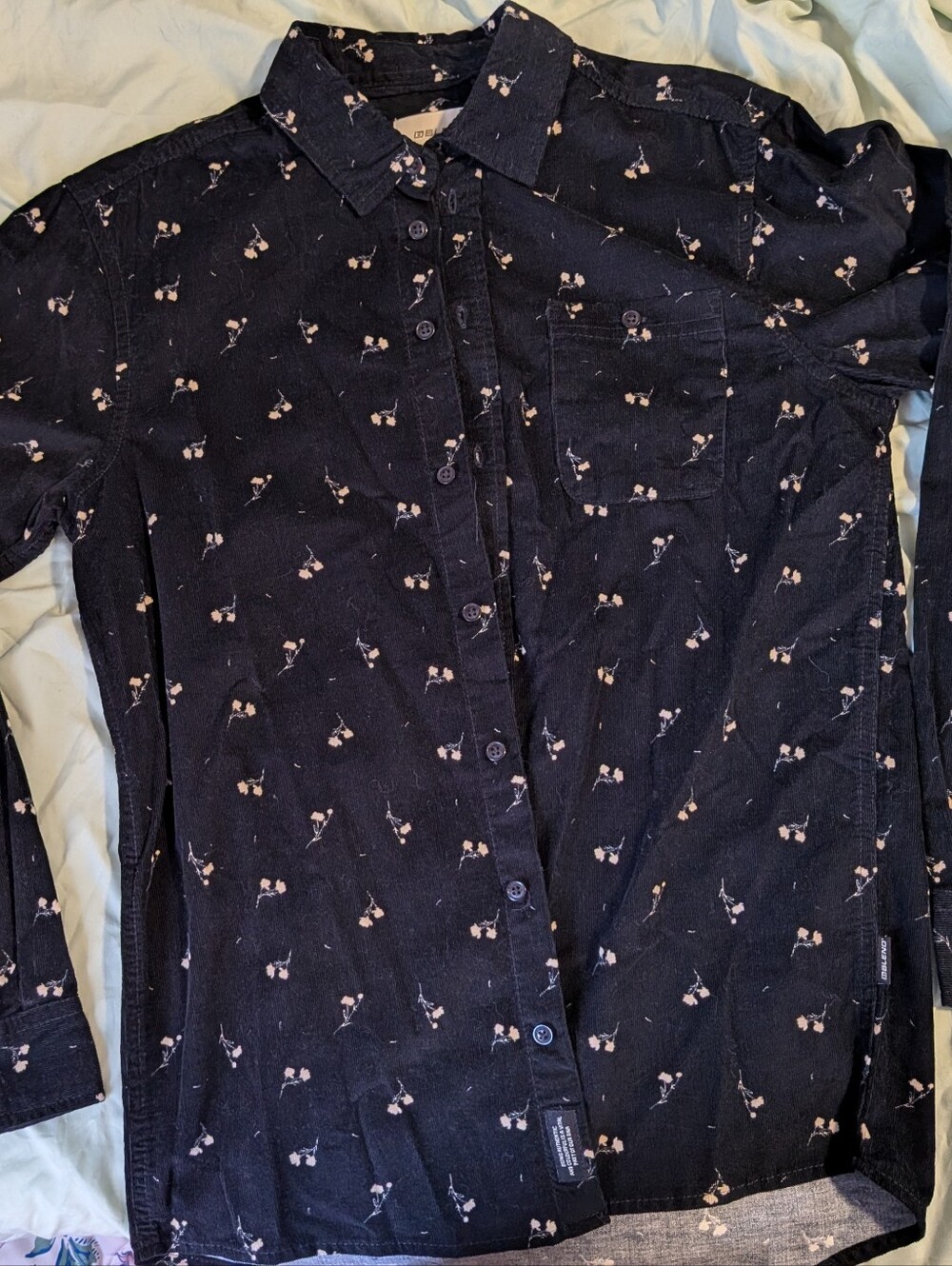 Blend Button-Up with Small Pink Floral Print